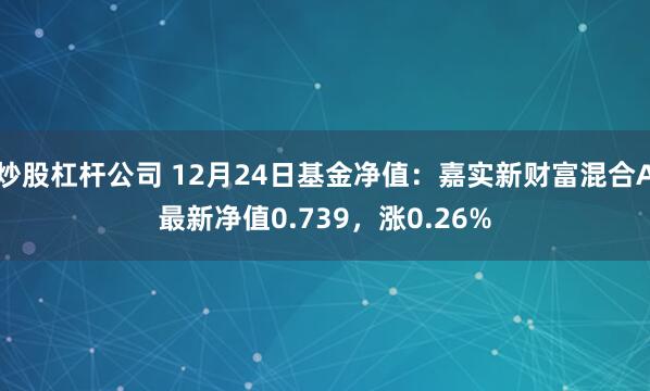 炒股杠杆公司 12月24日基金净值：嘉实新财富混合A最新净值0.739，涨0.26%